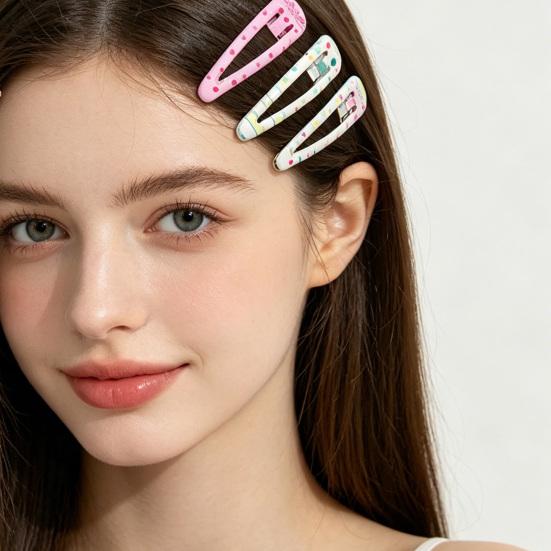 4Pcs Girl Hairpin Plaid Dot Printing Water Drop BB Clip Sweet Girly Style Strong Grip Bang Hair Pins Hair Accessory