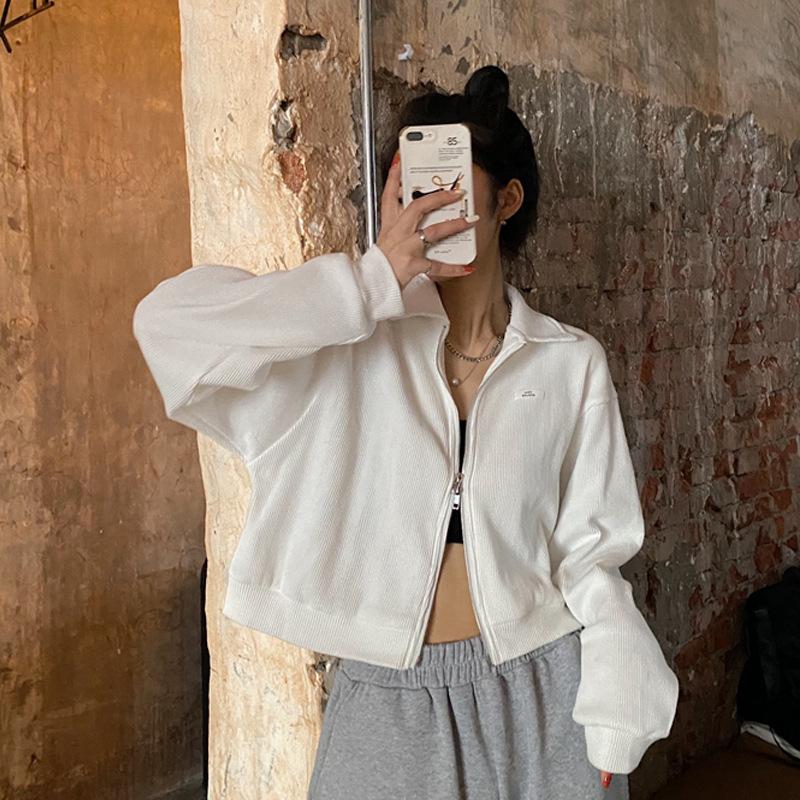 Autumn Winter Solid Color Casual Fashion Zipper Coat Women Simple All-match Sweatshirt Cardigan Top