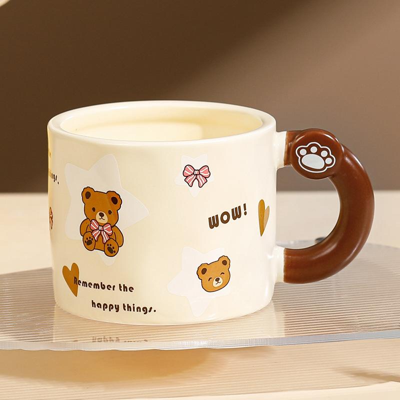 Korean version bear mug large capacity with lid straw creative cup cute coffee cup drinking cup gift box