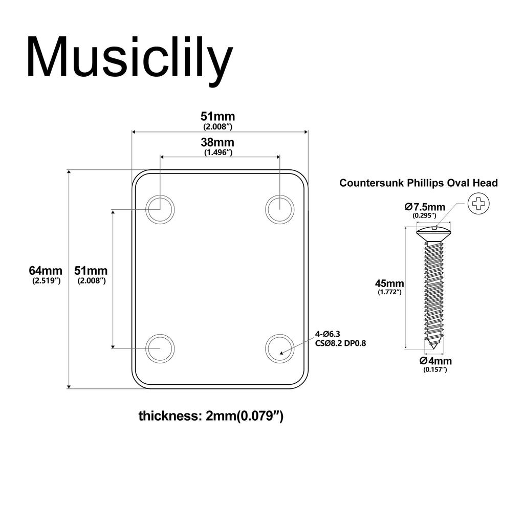 Musiclily Pro Guitar Neck Plate Steel 4 Point Clasp for Electric Chrome Guitar/Bass,