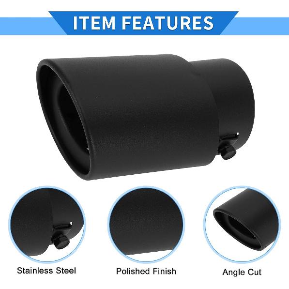 Slant Exhaust Tip, 1.2" - 2.4" Inlet 3.4" Outlet 5.3" Length Tailpipe Universal for Car Bolt on Stainless Steel Matte Black