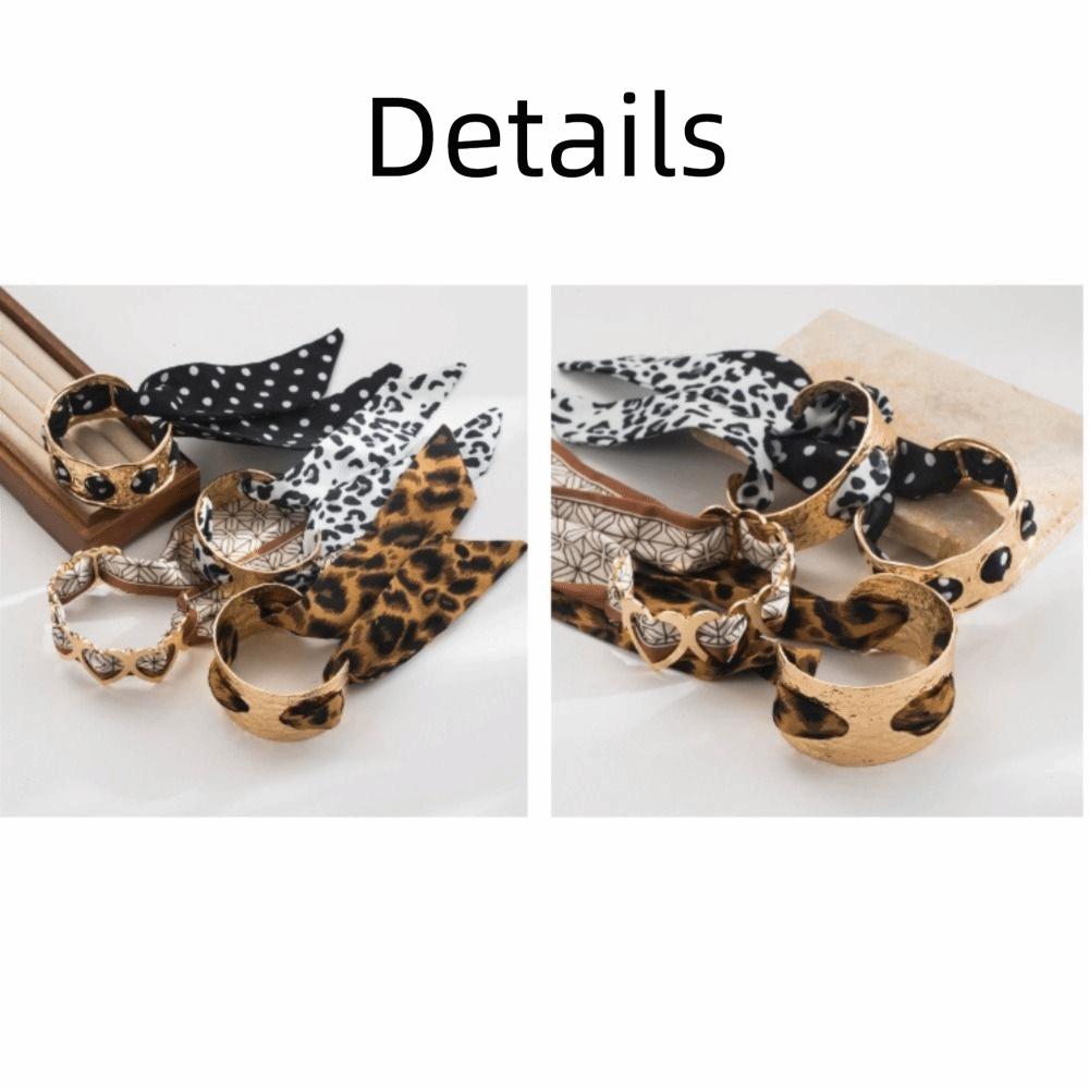 Leopard Print Silk Scarf Cuff Bangles Ribbon-Wrapped Ethnic Style Wristband Gifts