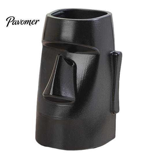 Stationery Storage Cup Resin Glass Stand Pen Holder, Moai Statue Pencil Container, Desktop Box Desk Organizer Eyeglass Display Rack for Home