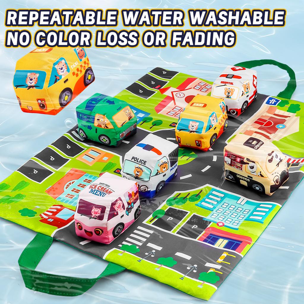 Baby Montessori Weiches Auto Spielzeug mit Karten Spielmatte und Aufbewahrungstasche