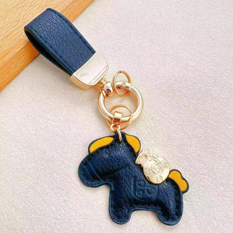 Cute Pony Keychain Short Leather Car Keyring Pendant Personalized Ring Key Chains for Men and Women