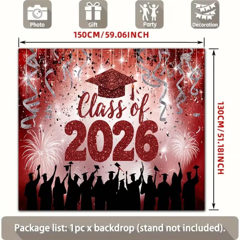 2D Class of 2026 Red Graduation Backdrop 100x70cm Party Photoshoot Banner
