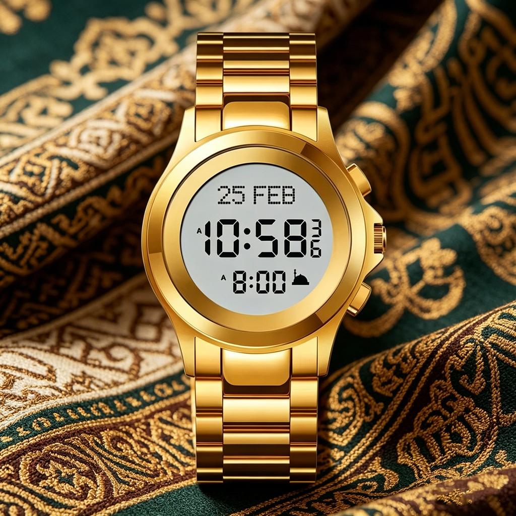 Islamski Zegarek Azan Arabski Angielski Alarm Modlitwy Czas Fajr Qibla dla Muzułmańskiego Kochanka Unisex Prezent na Ramadan
