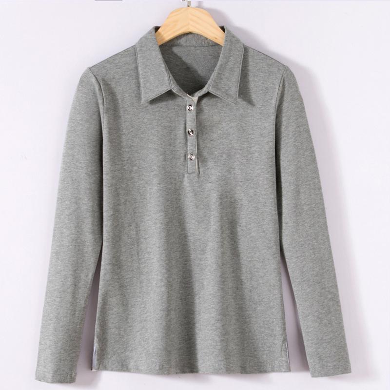 

Весняно-літня жіноча футболка з довгими рукавами, модна приталена чиста бавовна, жіноча однотонна нижня сорочка з коміром XL сірий колір