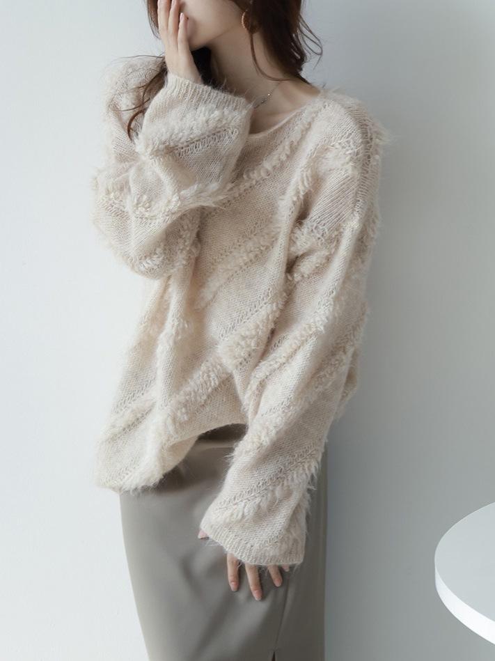 2026 Women's Baby Mohair Off-Shoulder Sweater