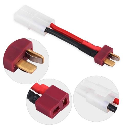 Set of 2 T-Connectors: Female T-Plug To Tamiya Male Cable + Male T-Plug To Tamiya Female Cable with Silicone Jacket, 5cm Length, 14AWG, Male To Female