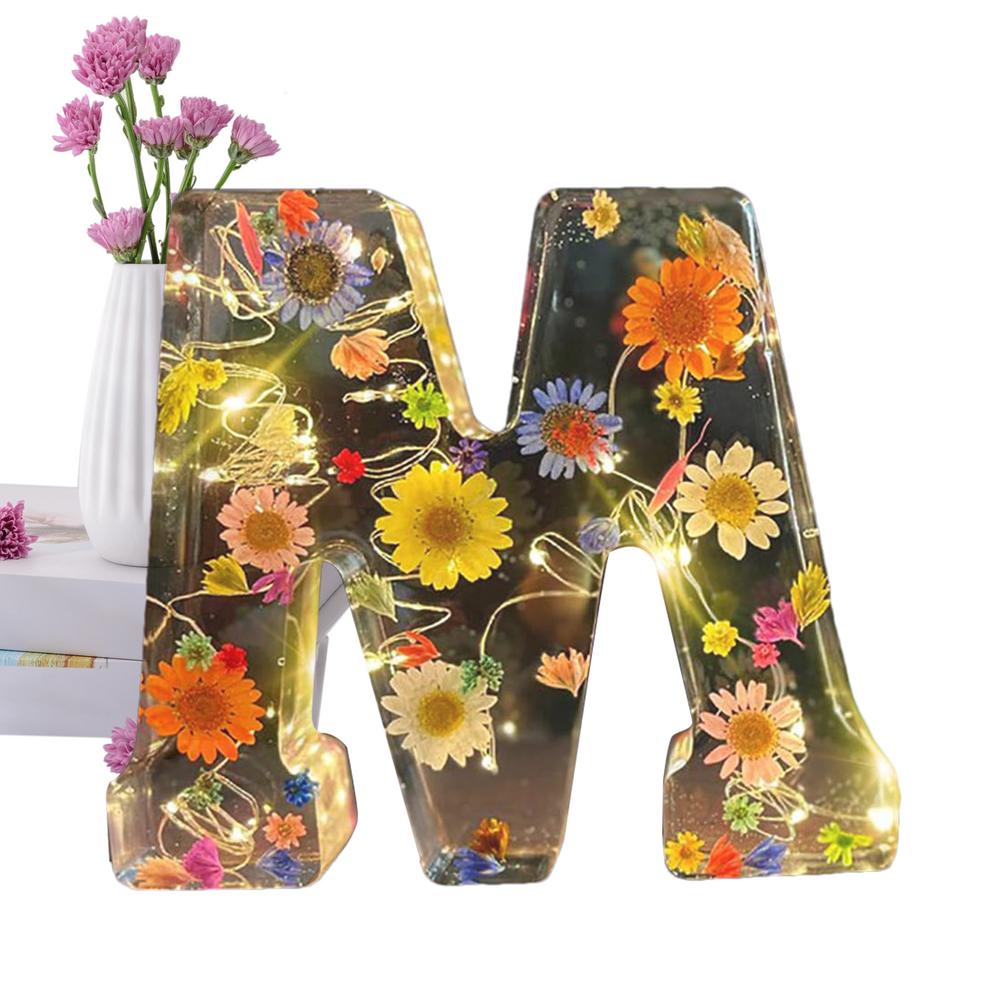 

Ночники с цветочными буквами, декоративная смоляная лампа с начальной буквой и сухим цветком, креативный настольный светильник, светящийся ночник