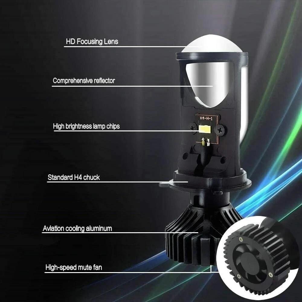 Y6 Projector Lens H4 White LED High/Low Beam Headlight Bulbs (universal)