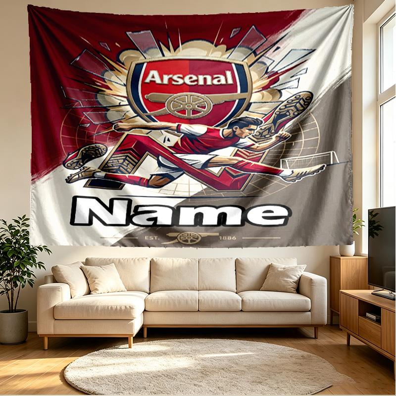 Benutzerdefinierter Name Personalisierte Arsenal F.C Druck Wandteppich, Wandkunst Dekor, Schlafzimmer, Studentenwohnheim, Wohnung, Wohnzimmer, Party-Hintergrund, Geschenk zum Geburtstag