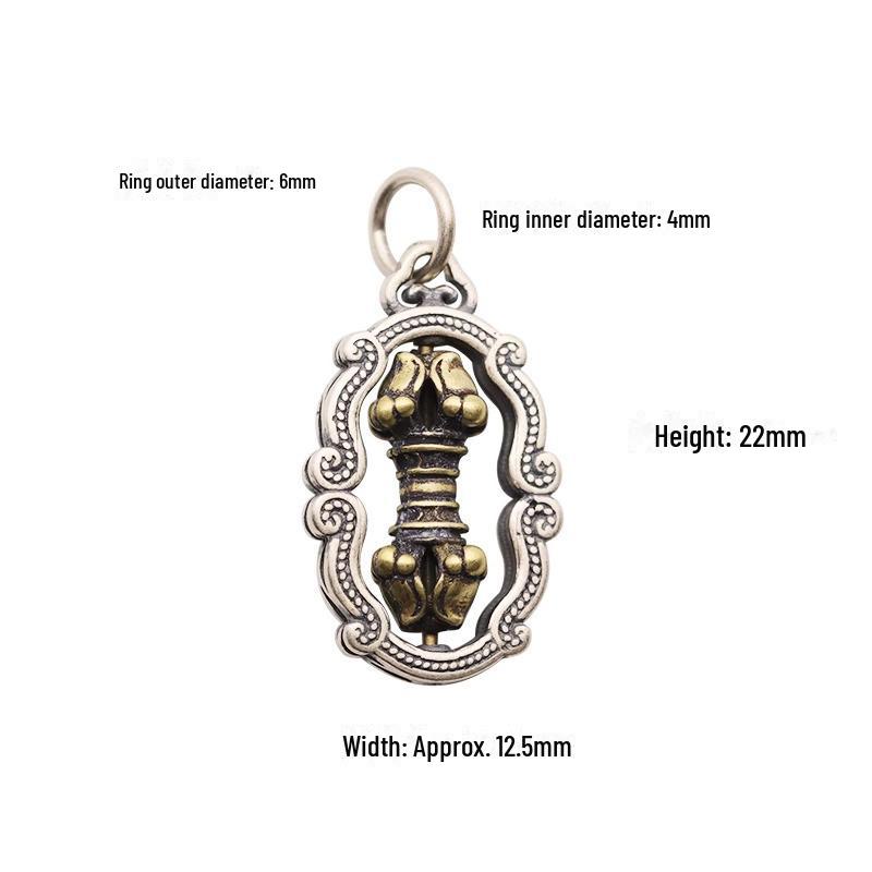 Rotatable Matte Copper Vajra Pendant with Six-Word Mantra and Braided Rope Bead Accessories