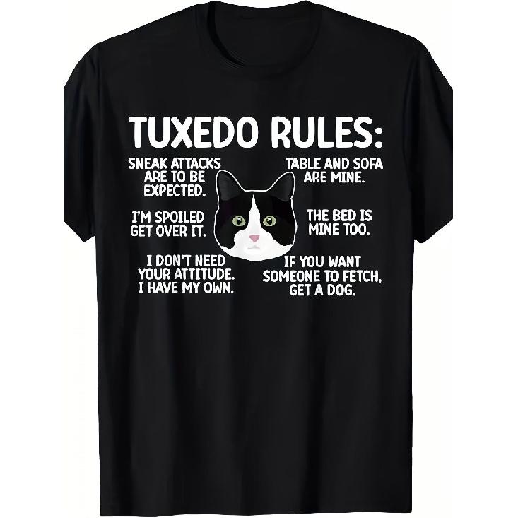 1pc NEW Tuxedo Cat Rules Tuxedo Cat Lover Tuxedo Cat Owner Tee T-Shirt S-3XL Men s Casual Short Sleeve funny graphic tees T-Shirt Comfortable Casual S чёрный