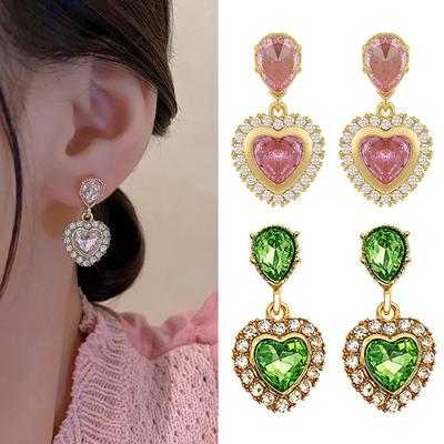 Baumelnde Ohrringe Strass Geometrische Galvanik Licht Luxus Herz Tropfen Ohrringe Schmuck Zubehör