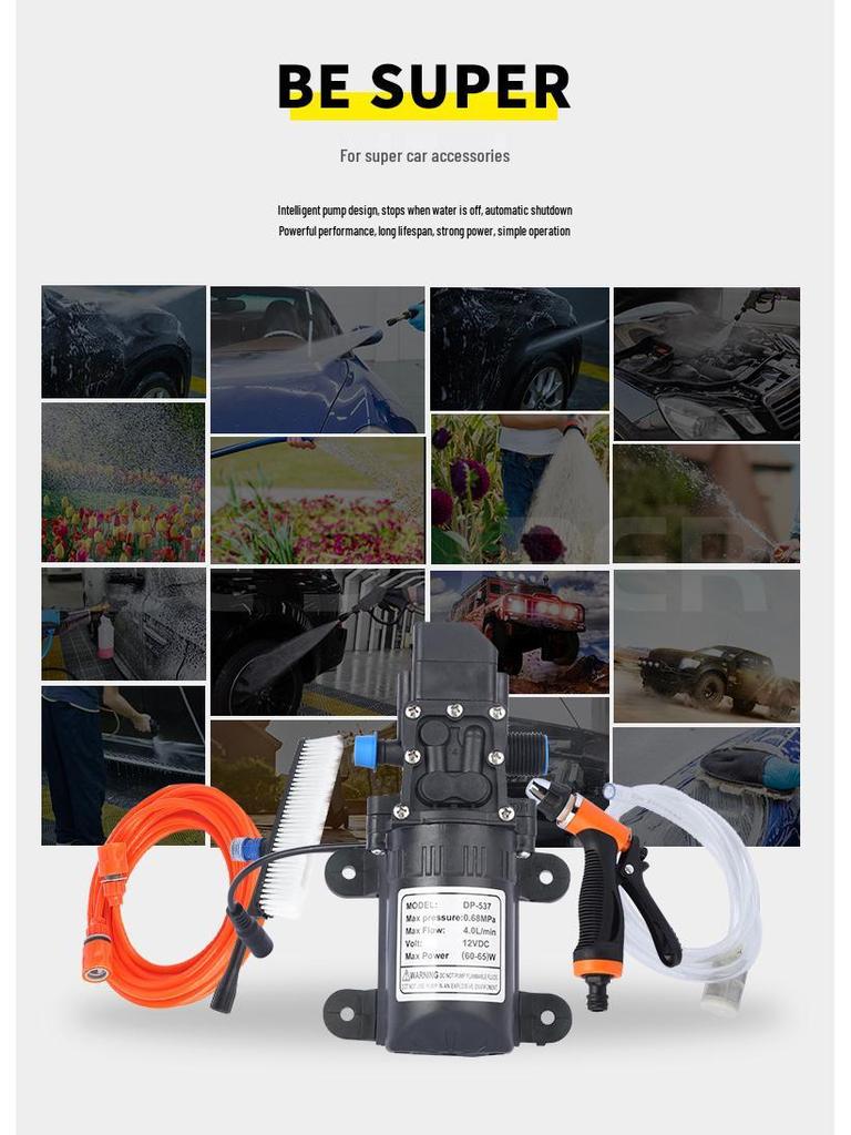 12V Portable Electric Car Washer with High-Pressure Water Gun