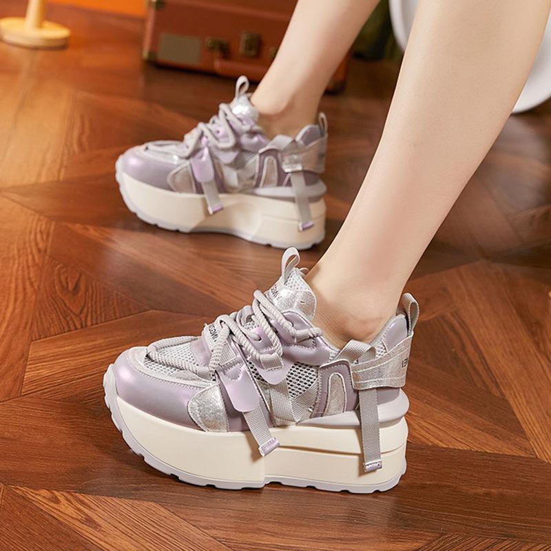 Fashion 8CM Women's Casual Sports Shoes Spring Autumn College Style Thick Bottom Breathable Soft Sole Running Shoes Comfortable Footwear