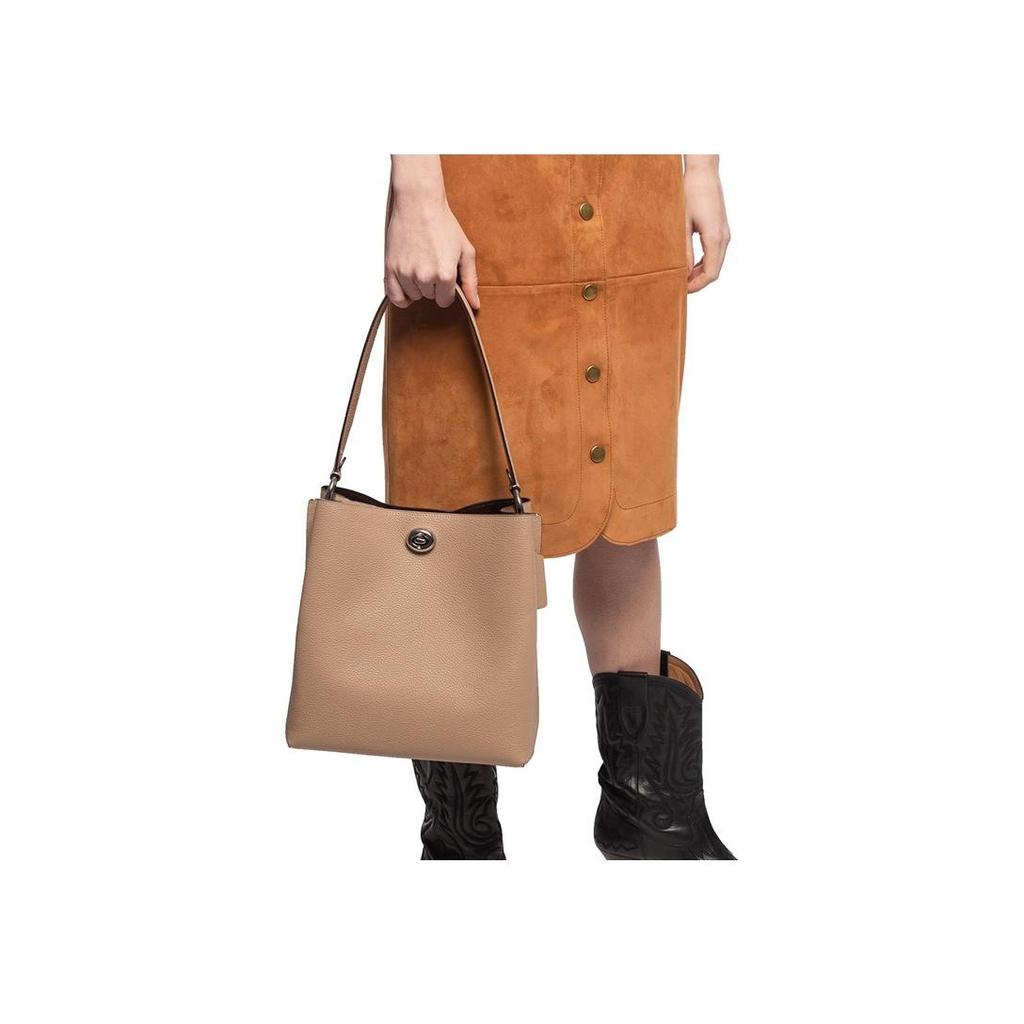 Coach Charlie 26 Solid Morandi Color Series Knob Leather Bucket Bag Crossbody Shoulder Bag Medium Women Bags Oatmeal 55200-LHTAU