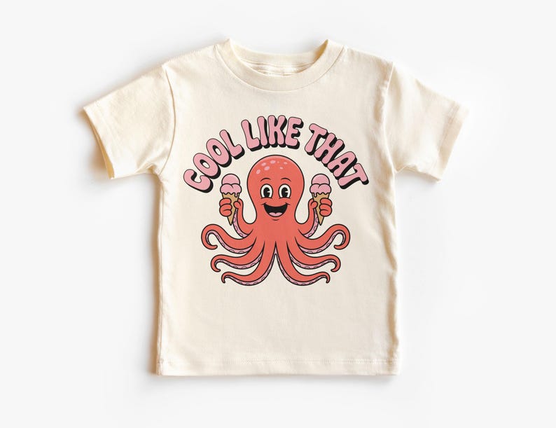 Cool Like That Octopus Kids Shirt - Cute Ocean Animal Graphic Tee - Summer Beach Trip Toddler Outfit - Fun Sea Creature Ice Cream T-Shirt 160
