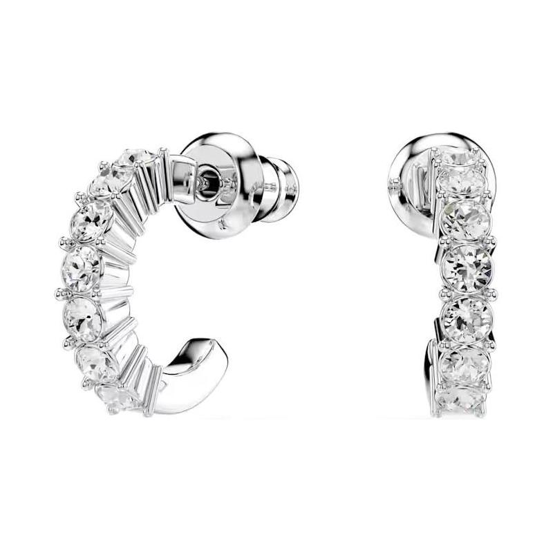 Swarovski Mini Hoop solid color design rhodium plated crystal earrings women s silver 5717567 серебряный