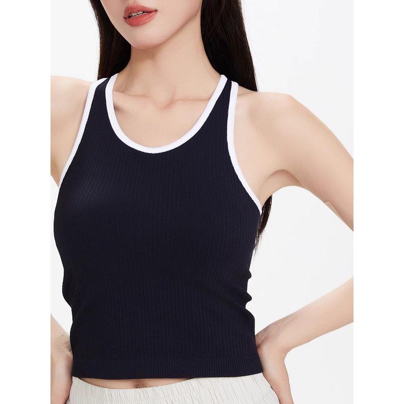 

One-Piece Sports Vest Bubble Wrap Push-up Running Fitness Breathable Yoga Vest Double-Layer High Elastic with Chest Pad Black spell White S (45.00 kg-50.00 kg