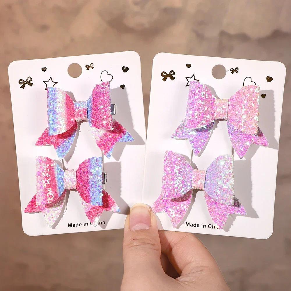4Pcs Glitter Bows Hair Clips for Women Girls Cute Shinny Sequins Butterfly Hairpins Headwear Hairgrip Kids Hair Accessories