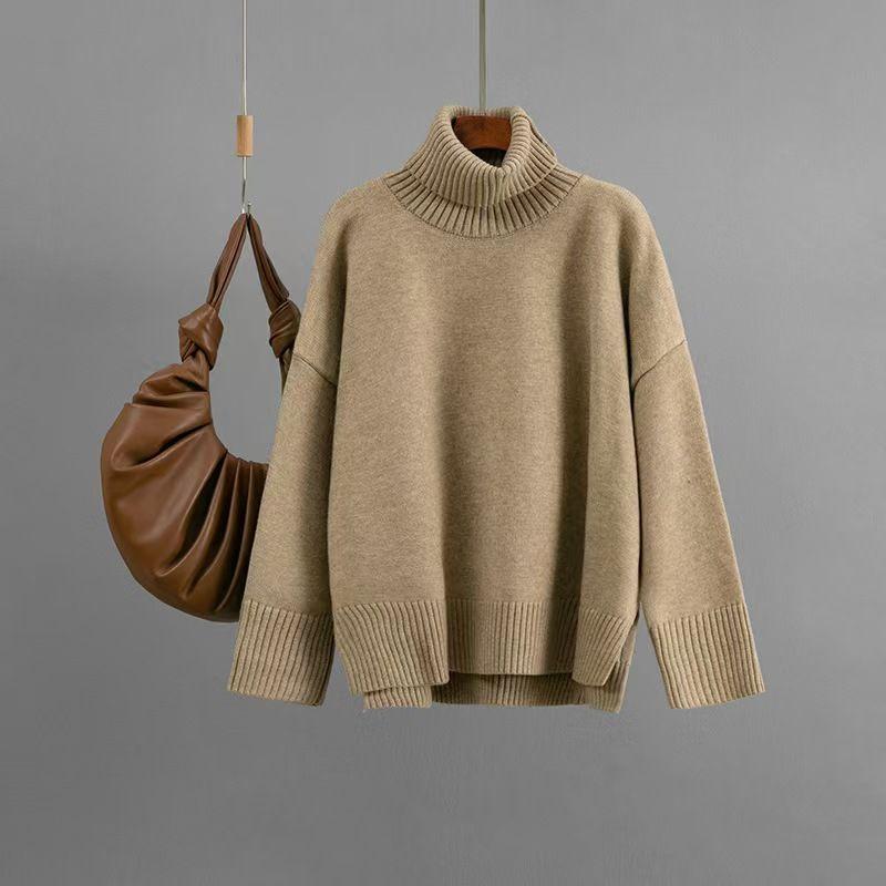 

Fashion New Arrival Fashion Loose Casual Turtleneck Knitwear Sweater Knitted High Neck Sweater Khaki One size