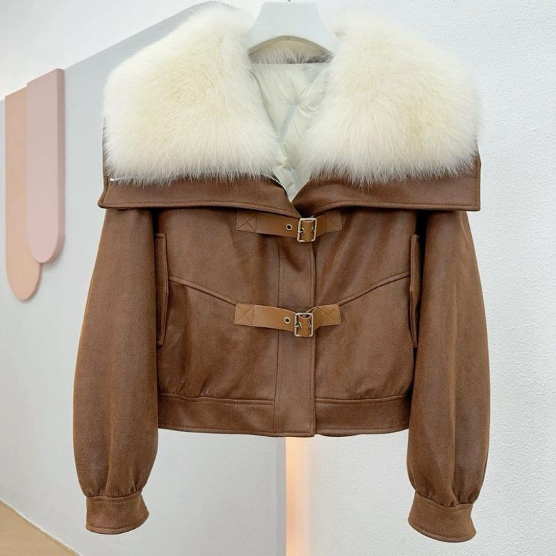 Fashion Faux Fox Fur Loose  Biker Jacket Women Coat Winter Outerwear