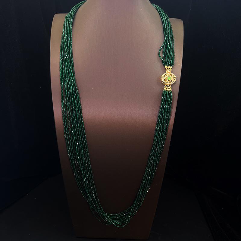 Green Baby's Breath Crystal & Rice Bead Long Necklace - Trendy Dual-Use Sweater Chain for Women