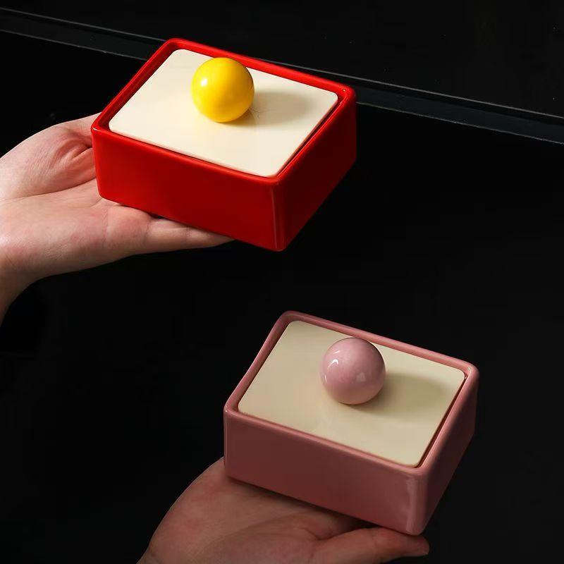 Dopamine Creative Ceramic Open Lid Toothpick Box Exquisite Storage Home Internet Celebrity Ornaments