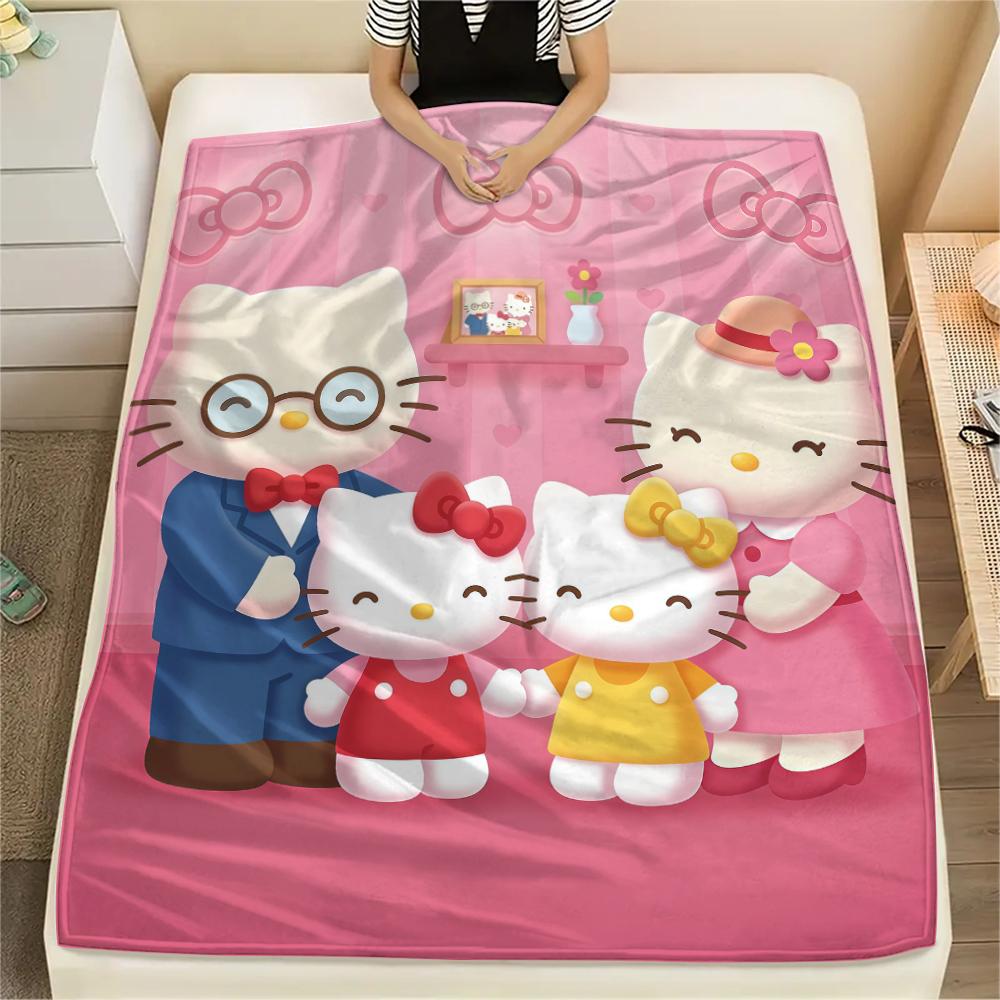 1PC Hello Kitty Cute Print Flannel Blanket, High quality All Seasons, Home Decor, Warmth and Comfort, Perfect for Christmas Gifts