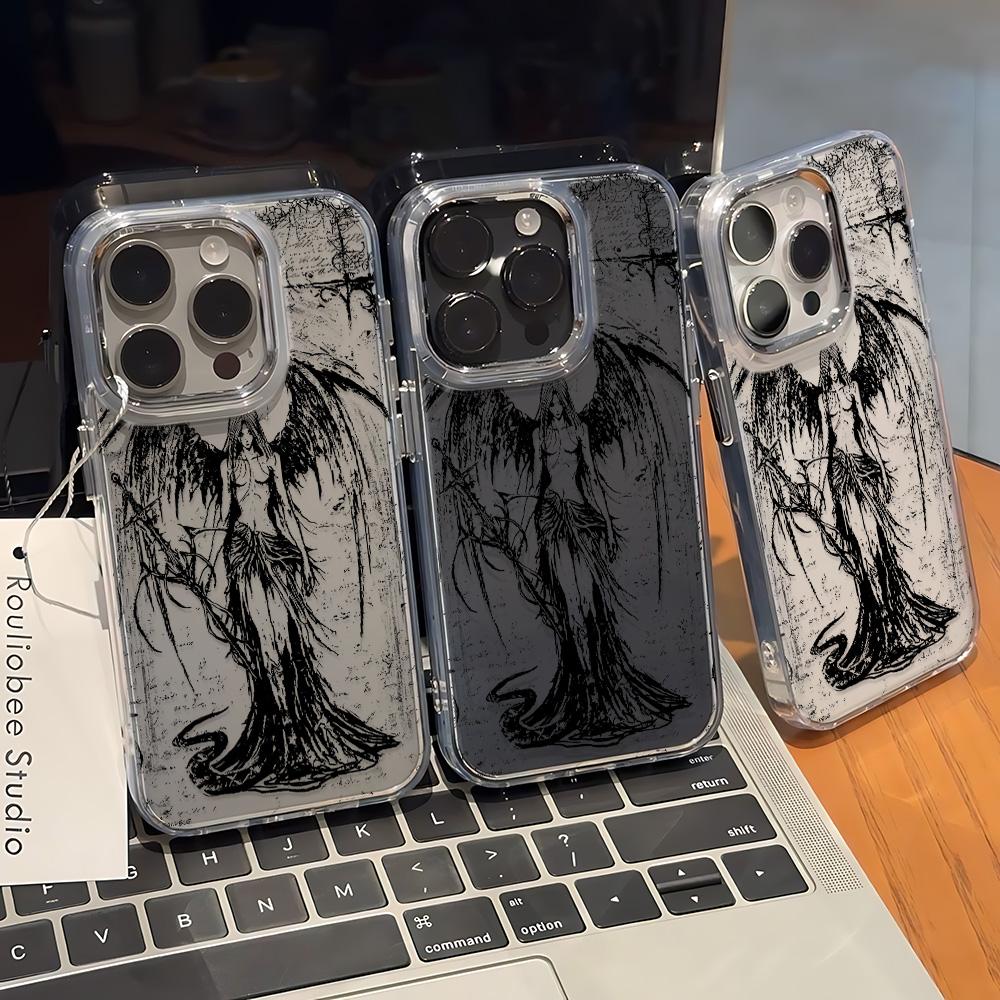 Dark Wings Goddess Pattern Soft Phone Case For Iphone 17 Air 11 13 14 12 15 16 Pro Max 17E 16E Plus Bumper Back Coque Cover
