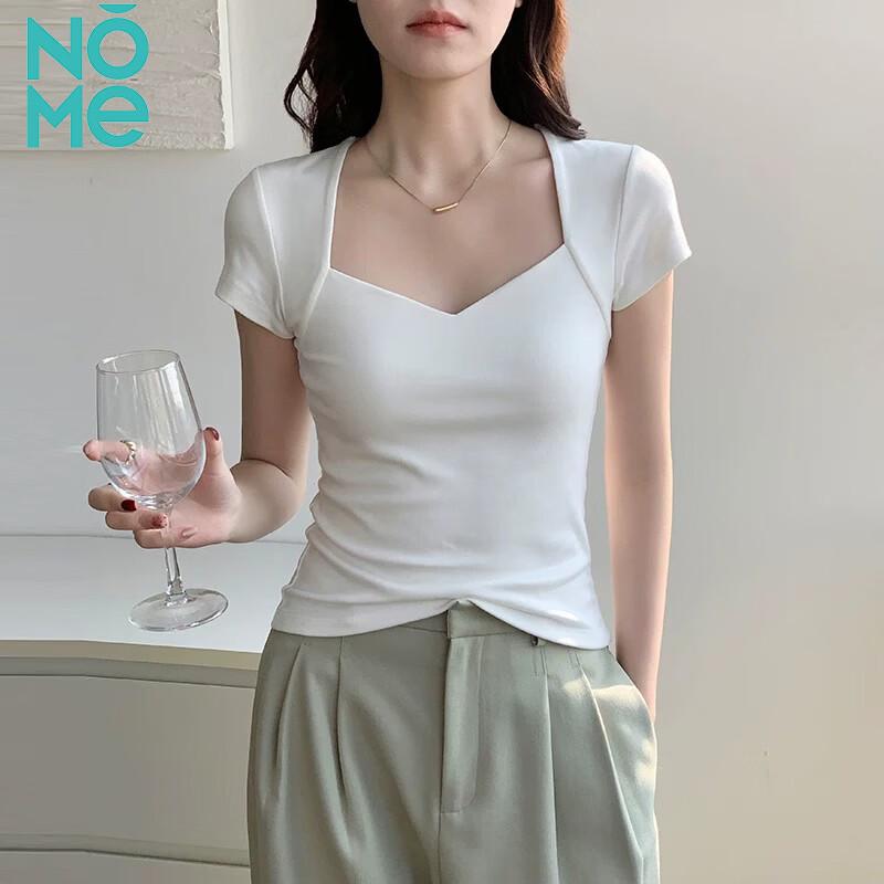 NOMe Women s French Square Neck Slim Fit Short Sleeve T-shirt XL белый