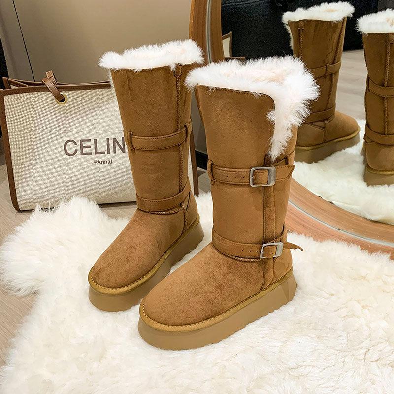 

Snow boots women s new winter fluffy boots piled thickened warm and heightened thick-soled cotton boots 35