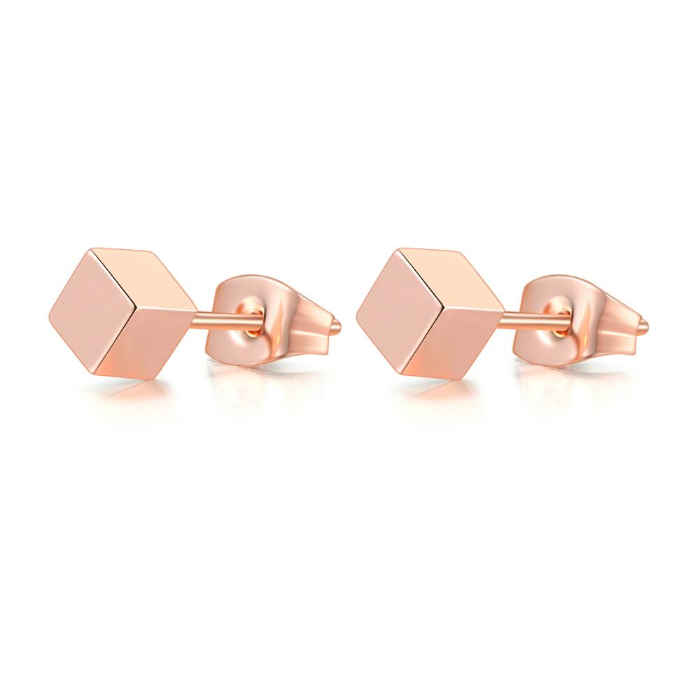 Simple Cute Cube Shaped Geometric Stud Earrings For Women Rose Gold For Female Daily Party Gift Jewelry E536
