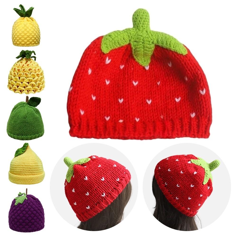 Thick Knitted Fruit Hat Soft Skiing Hat Novelty Strawberry Pullover Cap Winter Head Accessory