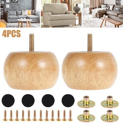 4 Pièces Pieds de Meuble Pieds de Meuble Massifs en Bois Pied Rond Pieds de Table Chaise Réglable Antidérapante avec 4 Vis Bricolage