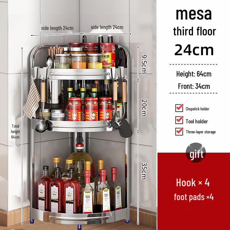 Stainless Steel Kitchen Corner Shelf for Oil, Sauce, Vinegar & Spices - Triangle Storage Rack with Knife Holder.
