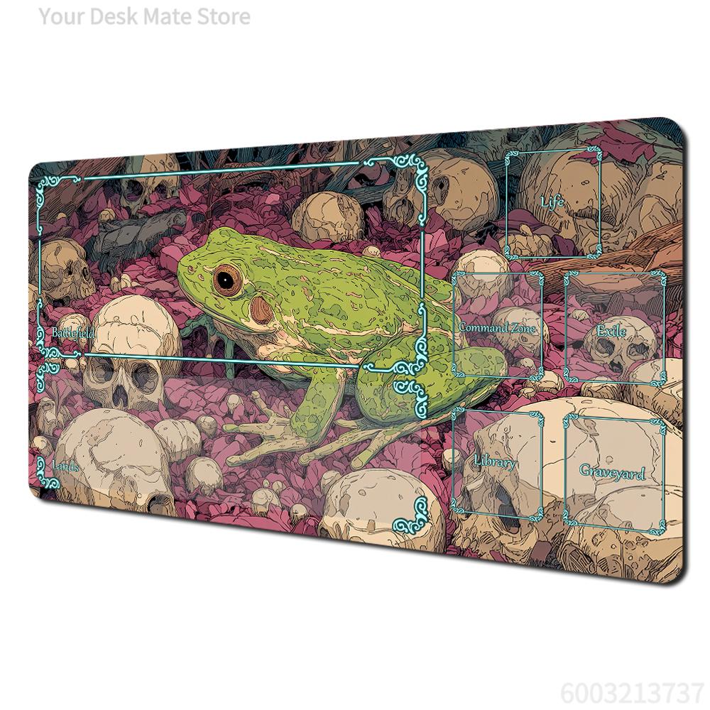 Dark Fantasy Frog Skulls Pink Leaves Gaming Mouse Pad Large Extended Desk Mat Smooth Non-Slip Base for Gamer