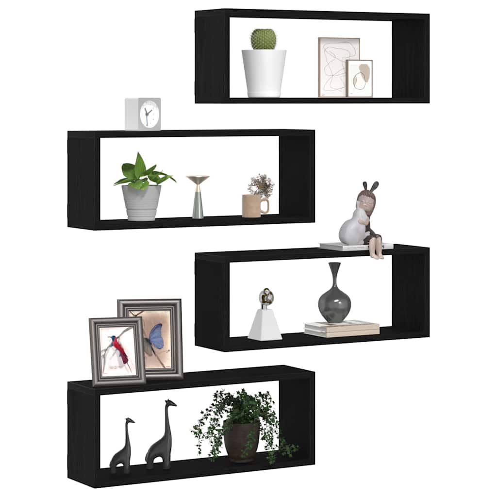 Wall Shelves with Shelf 4 pcs Black Oak Effect 60 x 15 x 23 cm