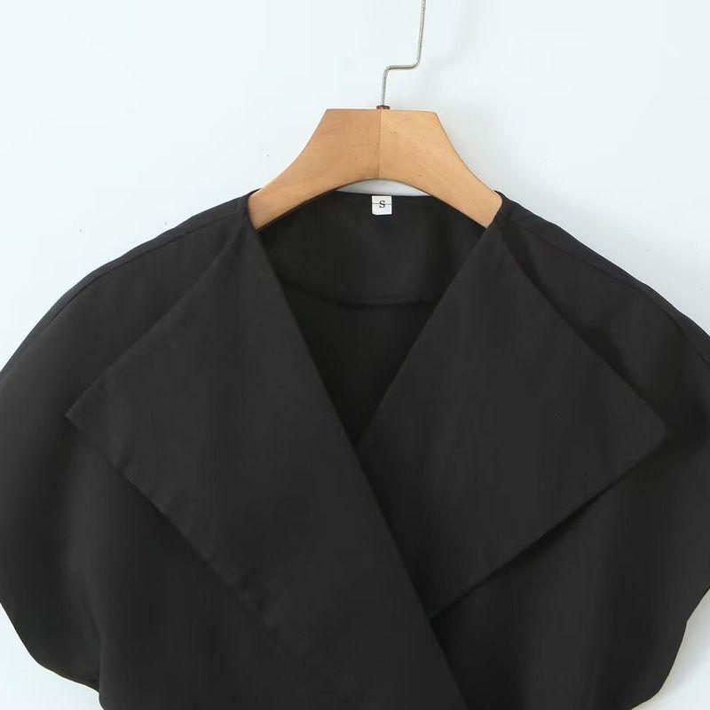 Kaslead New Arrival Women's Clothing Fashion Style Fashion Minimalist Large Lapel Short Sleeve with Belt Tops