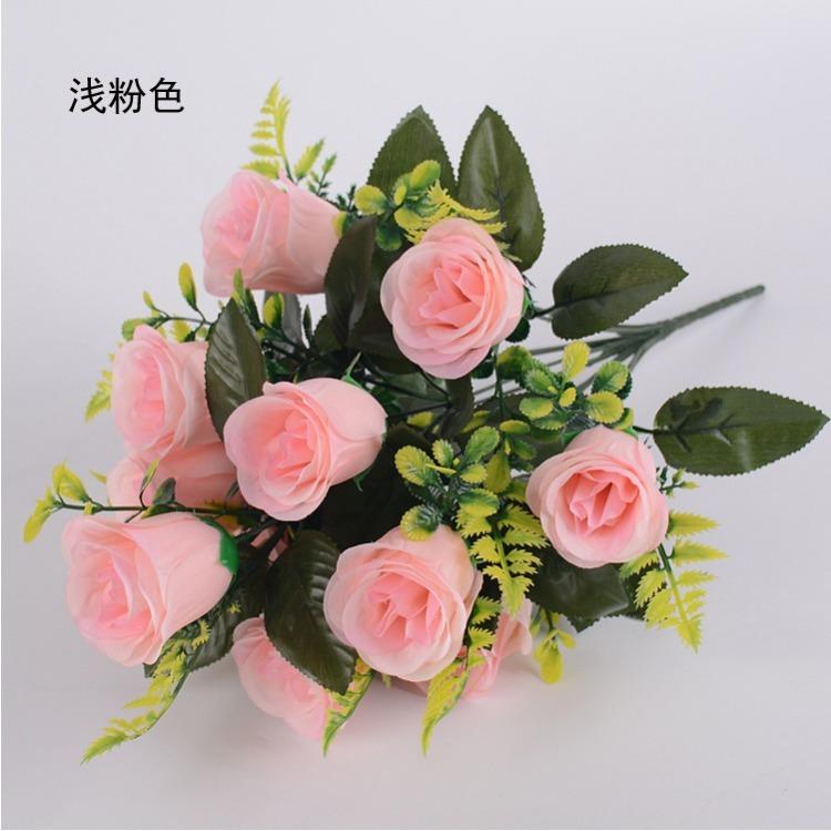 12 Hands Rose Bridal Bouquet Realistic Bridesmaid Flower Arrangement Wedding Decoration Ornament Reusable Dustproof Faux Floral Centerpiece Easy Care