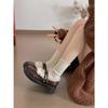 Retro thickened warm thick-soled fluffy shoes women's winter heightening and velvet Mary Jane small leather shoes