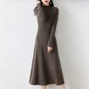 Women's Mid-length Knitted Dress Solid-color Casual Knee-length Sweater Dress Stylish Long Pullover for Autumn and Winter
