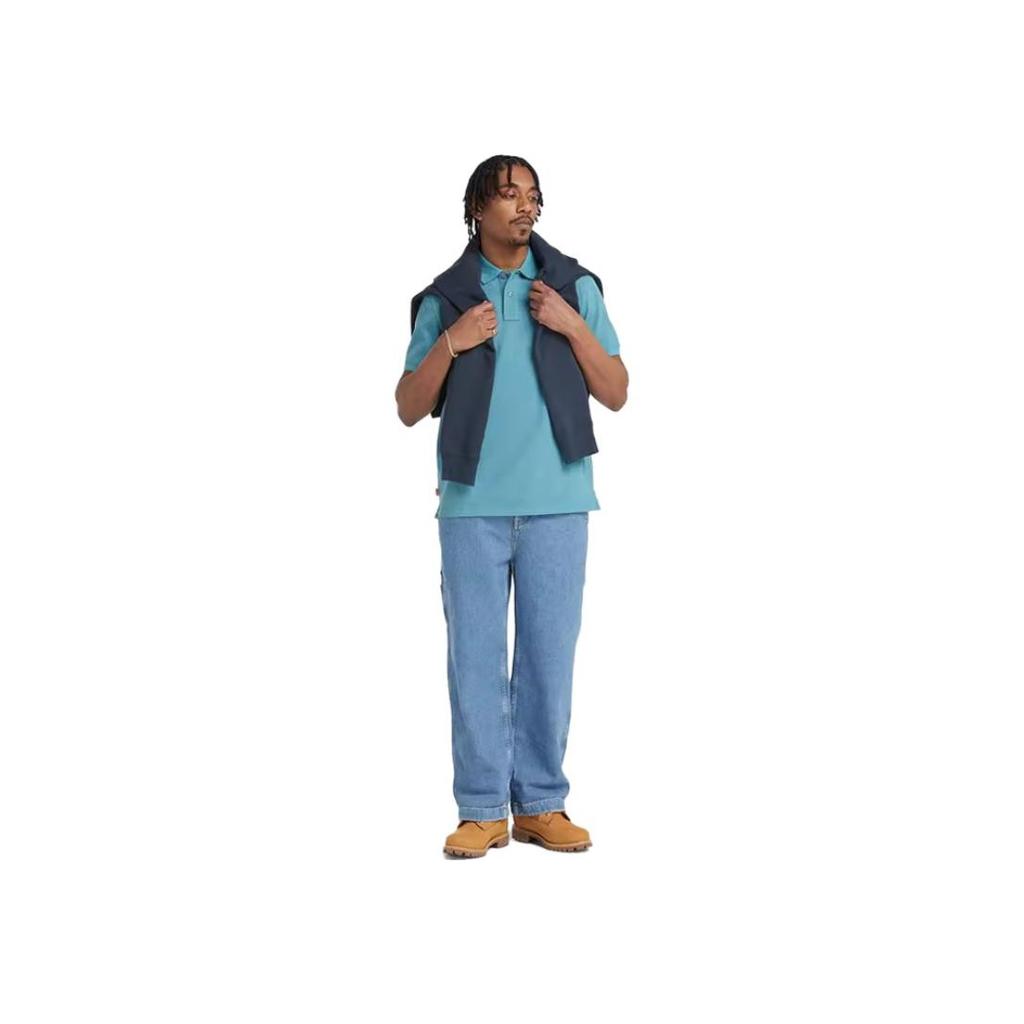 Timberland Solid Color Breathable Short Sleeve Polo Shirt Men Tops Storm-Blue A62T5-DV7