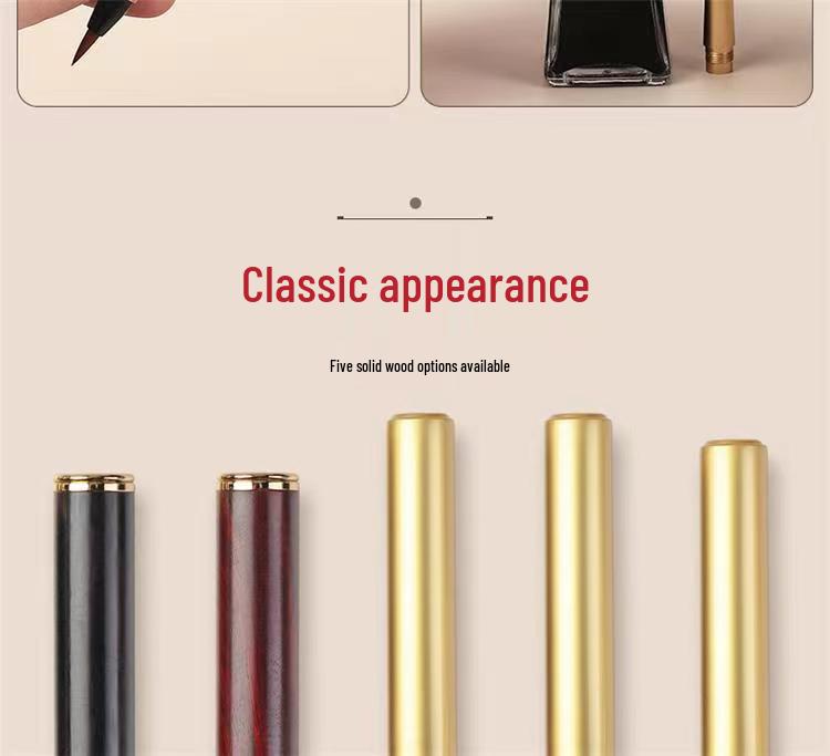 Sandalwood Calligraphy Brush Pen with Replaceable Ink and Nylon Soft Tip for Small Regular Script, Engraving Capable