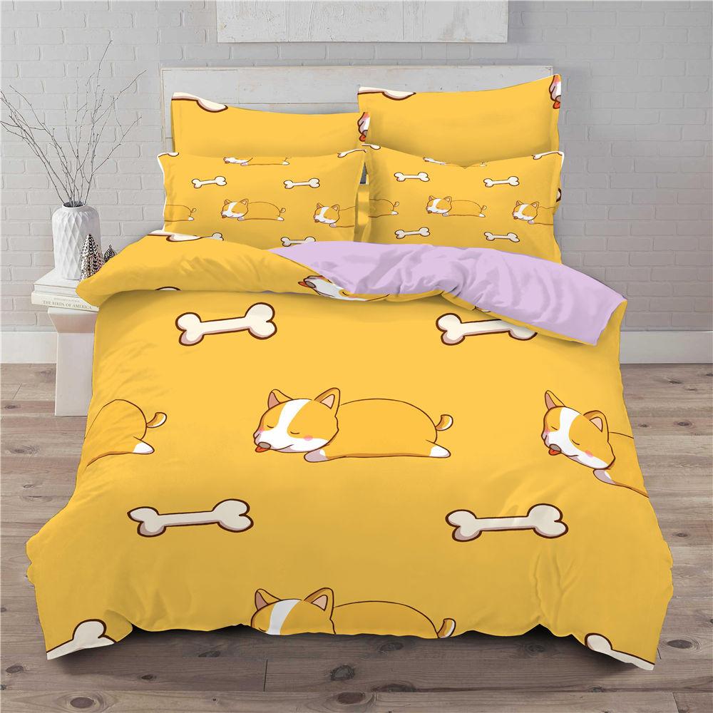 Dog Duvet Cover,Pet Puppy Bedding Set Cartoon Welsh Corgi Comforter Cover For Boy Girl Teens,Animal Theme Quilt Cover Queen Size
