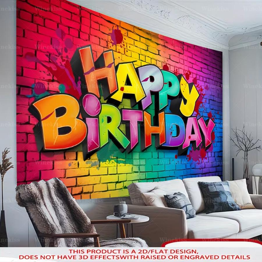 1pc 2D Flat Colorful Graffiti Happy Birthday Backdrop Banner Indoor Outdoor Party Decorative Banner Birthday Celebration Scene Party Decor
