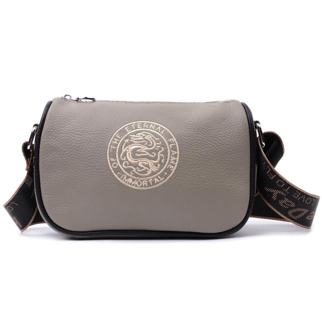 Beautiful Women's Bag with Embroidery On the Front Side Made of Genuine Leather Vintage 22626 Gray